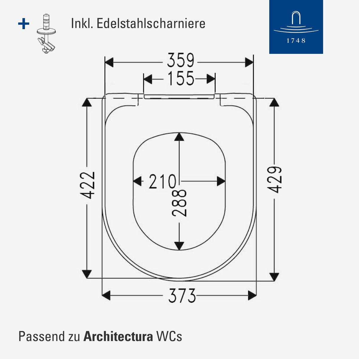 WC-SITZ Architectura weiß 445 x 374 x 59 mm - Weiß, Kunststoff (36.8/4.9/43.8cm) - Villeroy & Boch