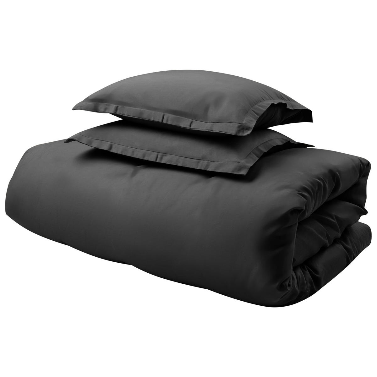 BETTWÄSCHE-SET 150/200 cm Baumwollsatin Schwarz Parkrose - Schwarz, Textil (150/200cm) - Beliani