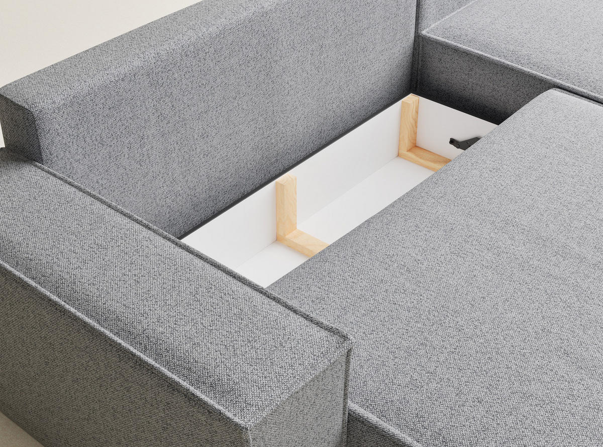 ECKSOFA MIT SCHLAFFUNKTION Maze Hellgrau Webstoff - Hellgrau/Schwarz, Holz/Holzwerkstoff (294/185cm) - Maison de Reve