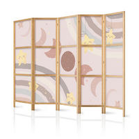 PARAVENT Japanischer 5-tlg 225x172 cm Boho Sterne Monde - Beige, Holz/Textil (225/172/3cm) - Muralo