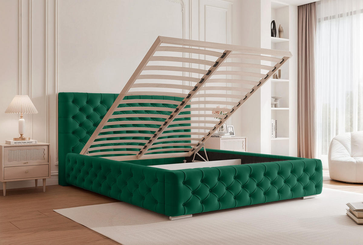 POLSTERBETT CALLIA 200x200 cm, Grün - Grün, Textil (200/200cm) - Fedve