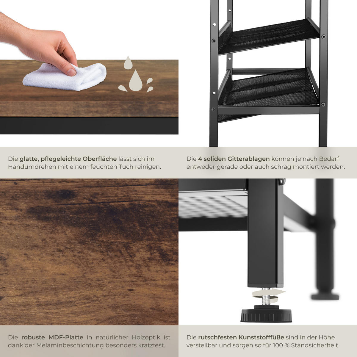 SCHUHREGAL Bournemouth,75,5 x 30,5 x 85,5 cm,Industrial Holz dunkel, rustikal - Rostfarben, Holz (30.5/85.5/75.5cm) - tectake