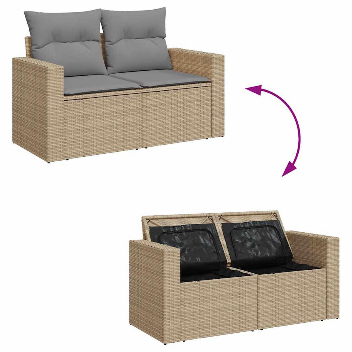 GARTEN-SOFAGARNITUR 4-TLG. Mit Kissen Beige Poly Rattan - Beige/Hellgrau, Kunststoff - vidaXL
