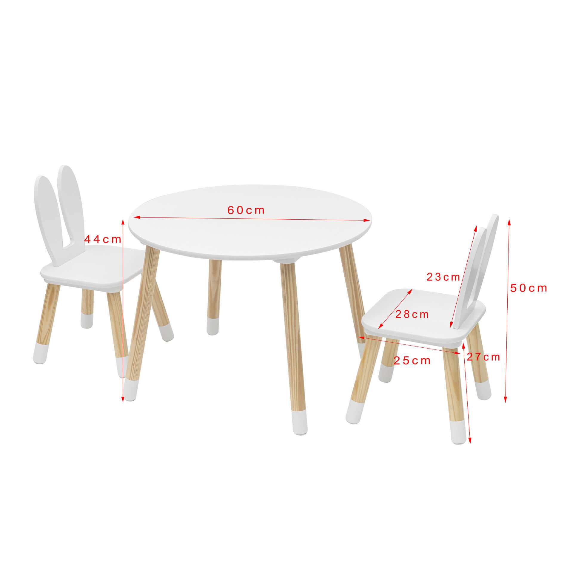 KINDERTISCH UND STÜHLE SET Weiß 60/60/44 cm - Weiß, Holzwerkstoff (60/44/60cm) - Mobili Rebecca
