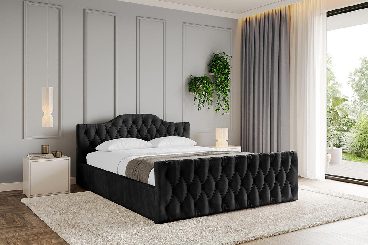 POLSTERBETT mit Bettkasten, Fußteil und Lattenrost, Boxbett mit Matratze H3/H4 - FALIO-Z-V1 200x200 Schwarz - Schwarz, Holzwerkstoff/Textil (200/200cm) - ALTDECOR