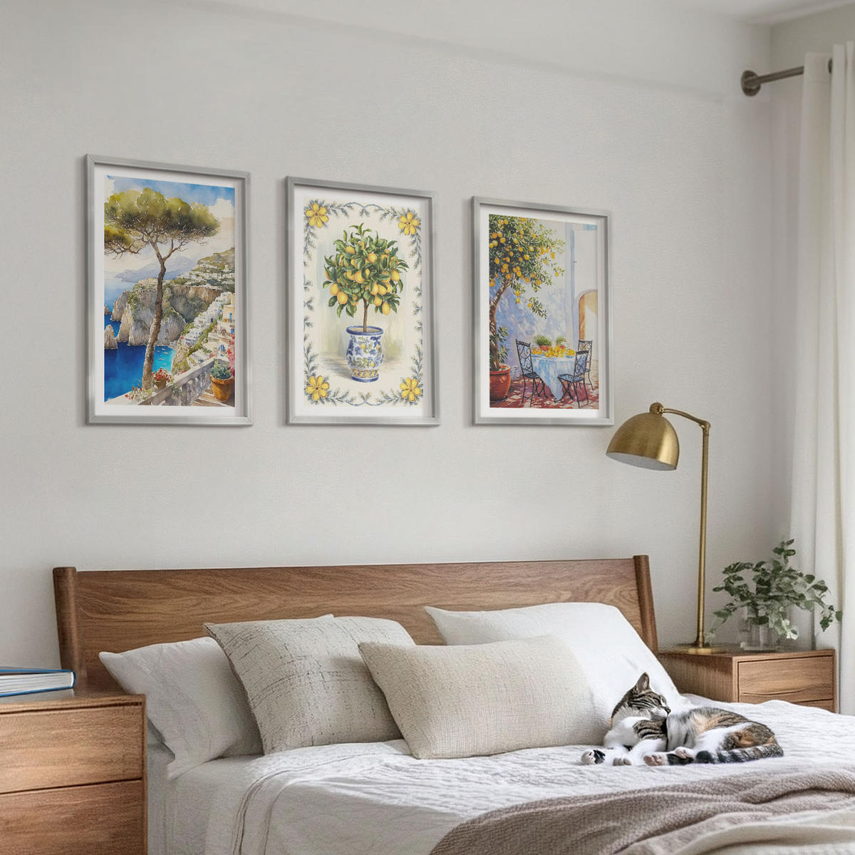WANDBILDER 3er Set - 40x60 cm Silberner Rahmen - Blick auf das Meer aus Zitronenbäumen - Silberfarben, Kunststoff (40/60cm) - ArtPrintCave