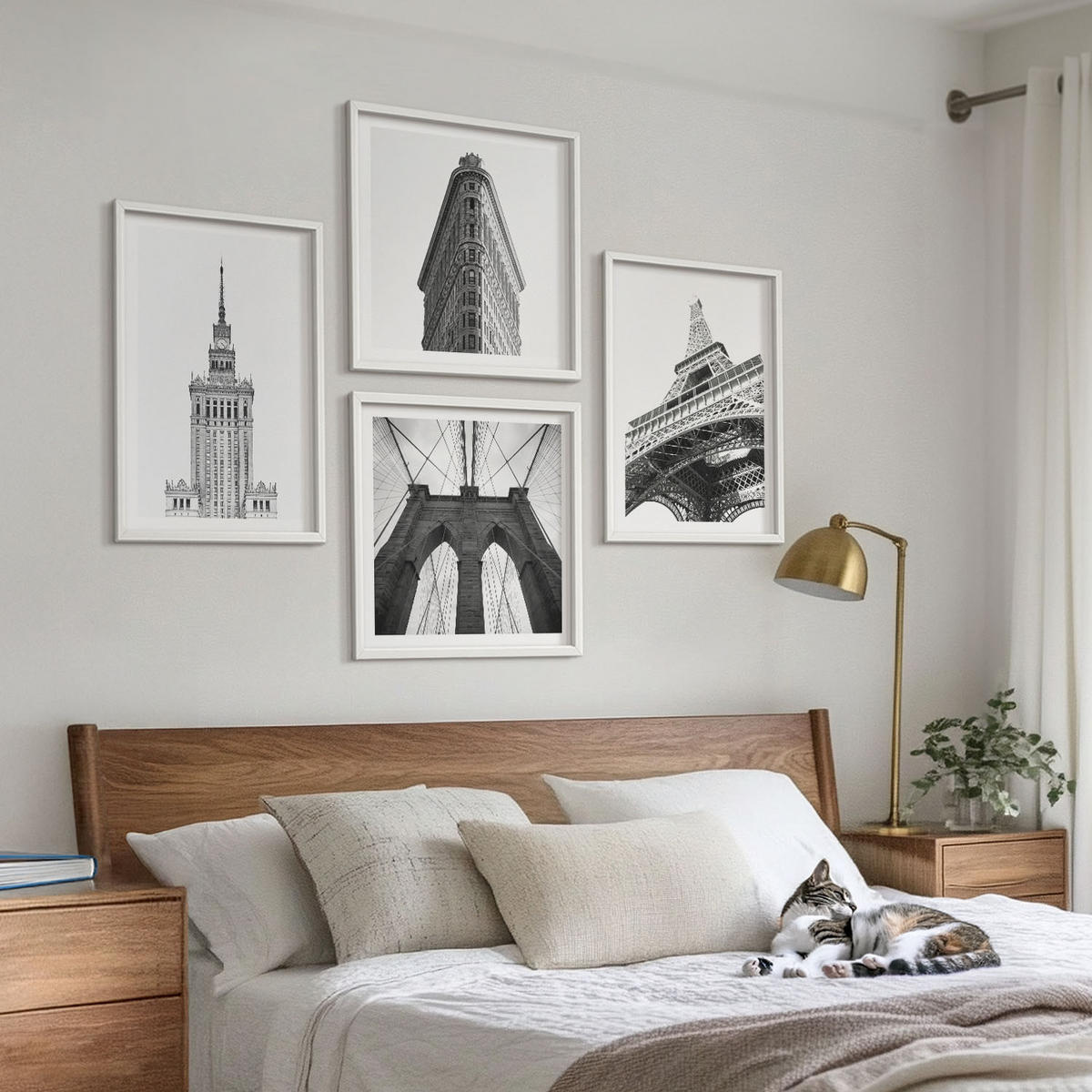 WANDBILDER 4er-Set - 50x50 cm & 40x60 cm Weißer Rahmen - Architektur Schwarz-Weiß-Minimalismus - Weiß, Kunststoff (50/50cm) - ArtPrintCave