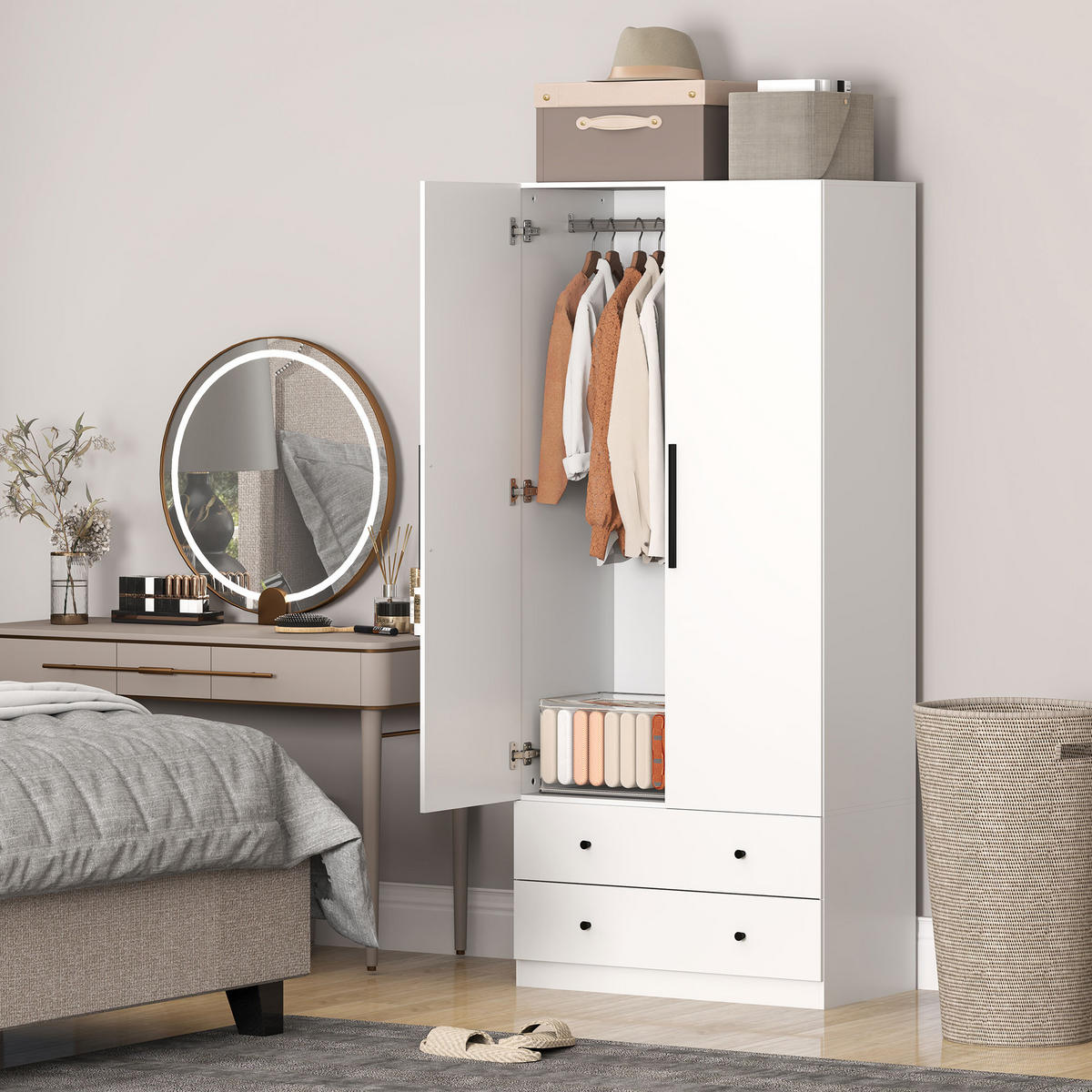 KLEIDERSCHRANK Spanplatte Weiß - Weiß, Holzwerkstoff (43/180/79cm) - HOMCOM