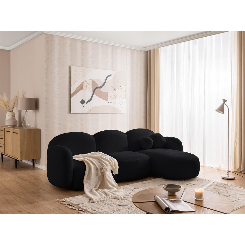 Thumbnail - S-Style Möbel Ecksofa, Schwarz, Textil, Echtholz, Teilmassiv,Birke, Buche, 5-Sitzer, Füllung: Silikon, L-Form, Ottomane ...