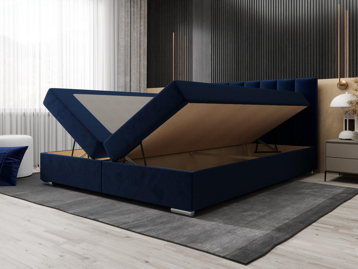 BOXBETT ZILANO 2 mit Matratze H3 und Topper 140x200 Itaka 11 - Dunkelblau, Holz/Textil (140/200cm) - Bedante
