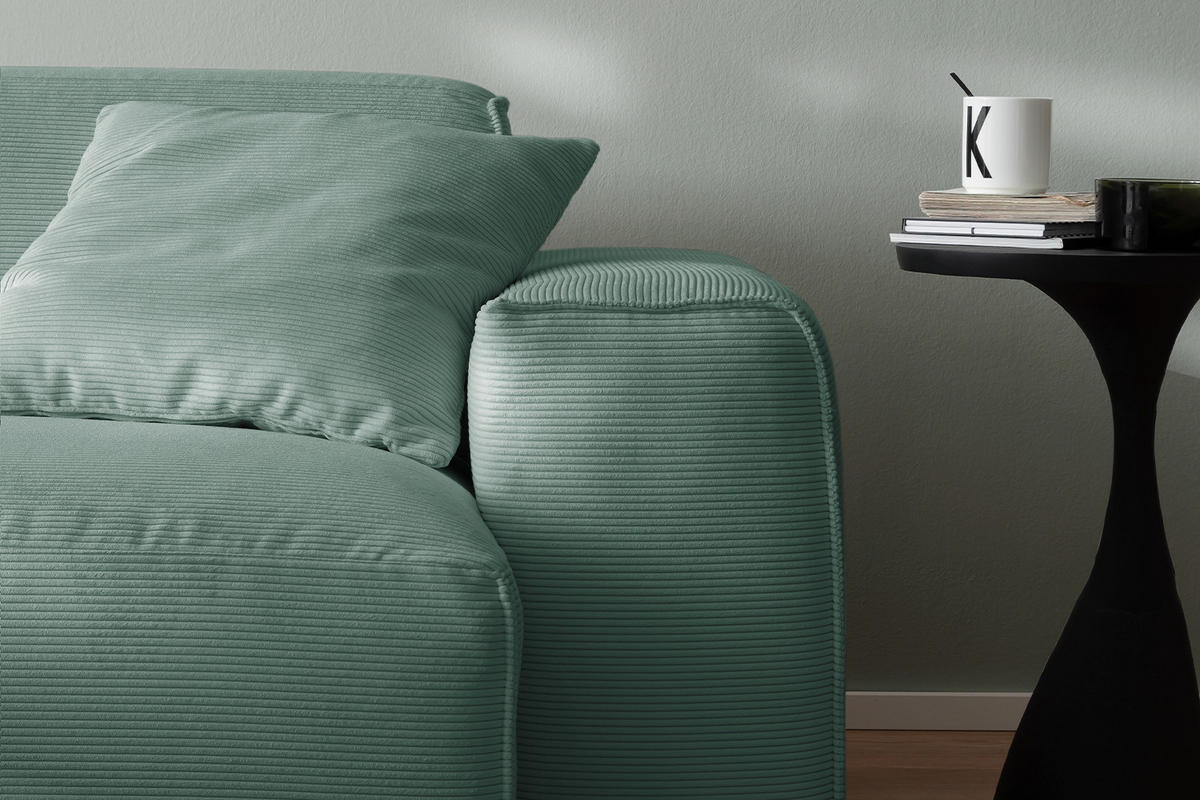 SOFA RANI Smaragdgrün Cord - Smaragdgrün/Schwarz, Kunststoff/Textil (256/71/101cm) - KAWOLA