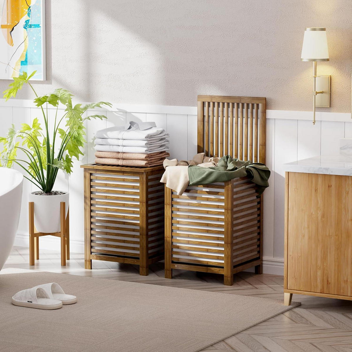 WÄSCHEKORB Bambus Nussbaum 47 x 47 x 65 cm - Braun, Naturmaterialien (65/65/47cm)