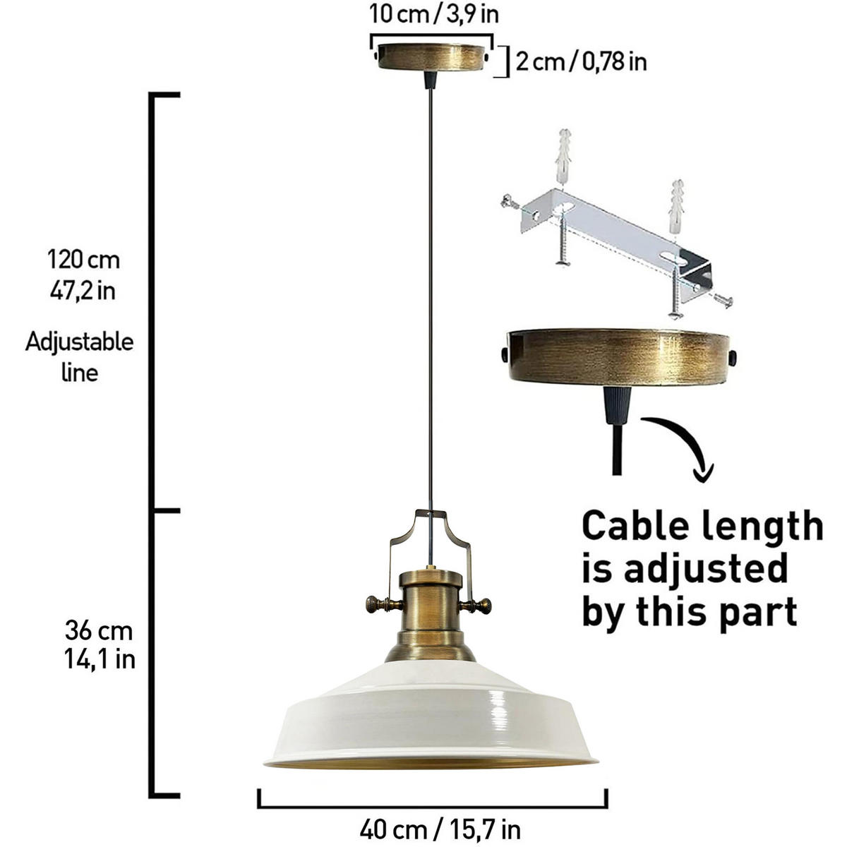HÄNGELAMPE Asletl Industrial 40/36 cm - Weiß, Metall (36/40/36cm) - Bamyum