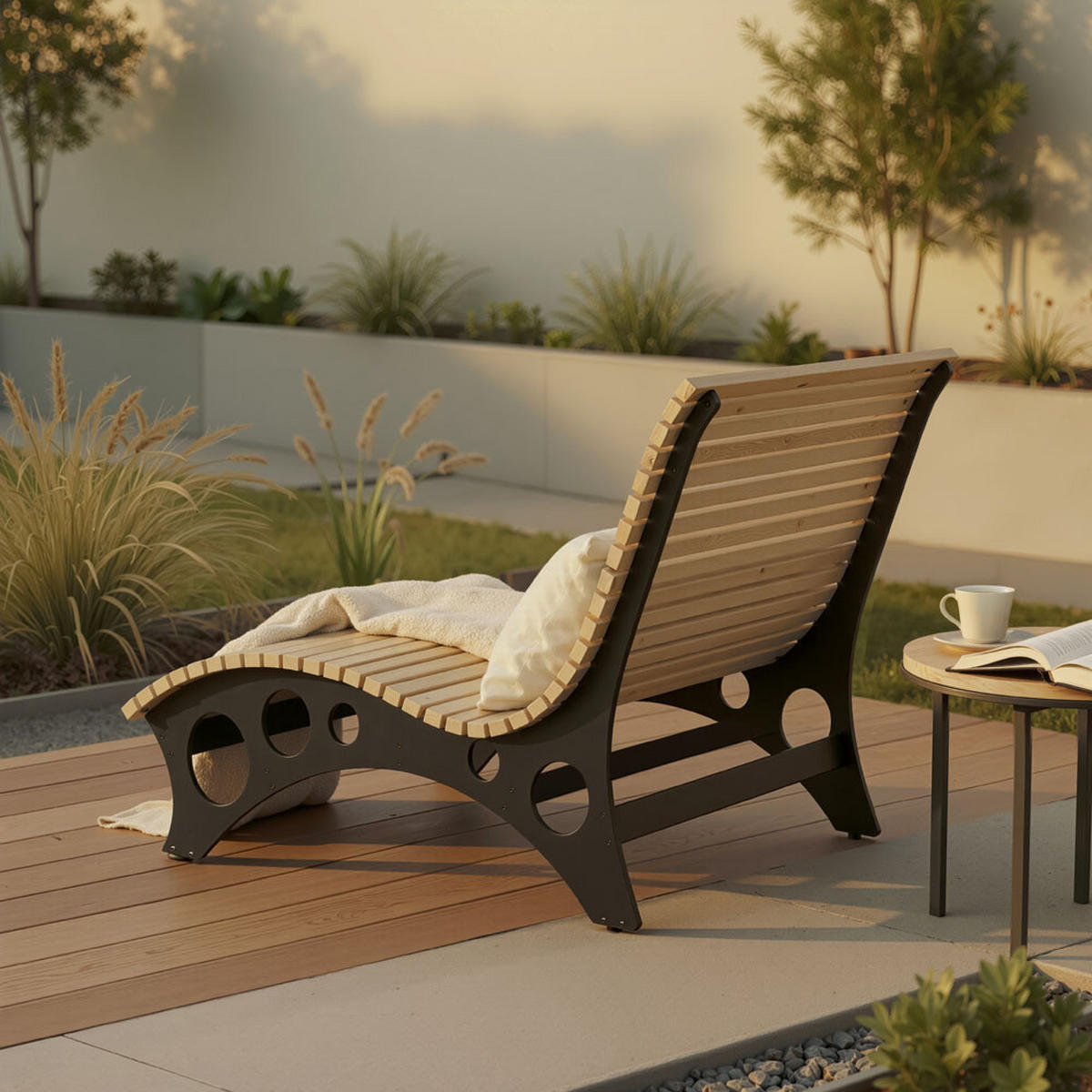 WELLENHOLZLIEGE TAIGA - 120 cm - Naturfarben, Holz (120/114/157cm) - Home Deluxe