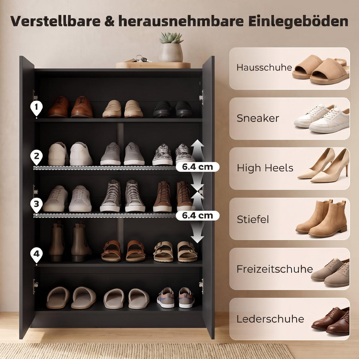 SCHUHSCHRANK Spanplatte MDF Schwarz - Schwarz, Holzwerkstoff (34/103/72cm) - HOMCOM