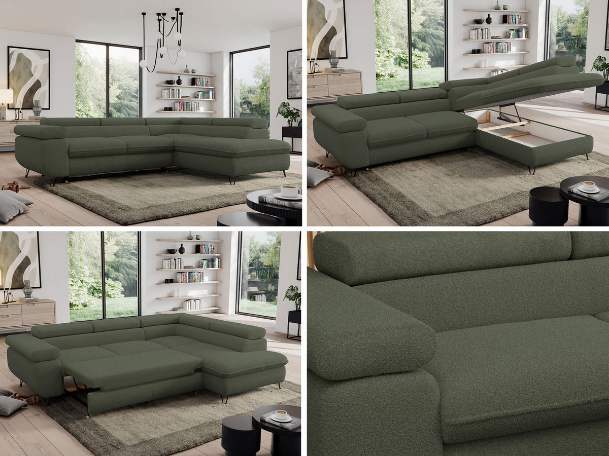 ECKSOFA PEDRO L Grün Boucle - Rechts Seite - Schwarz/Grün, Textil/Metall (273/208cm) - MKS