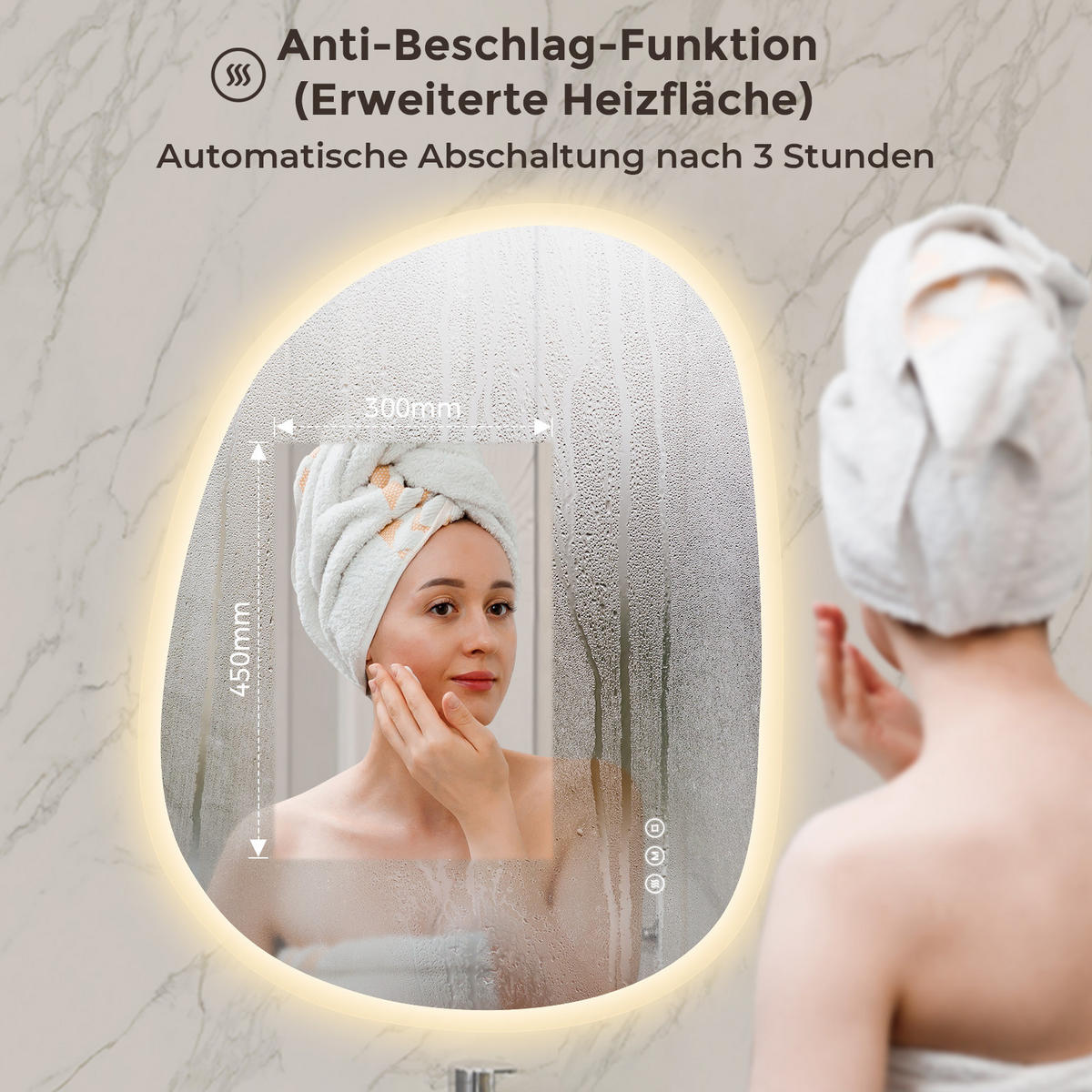 BADSPIEGEL mit Beleuchtung 90/70 cm asymmetrisch rahmenlos LED dimmbar mit Antibeschlag - Transparent, Glas (70/90/2.5cm) - S'AFIELINA