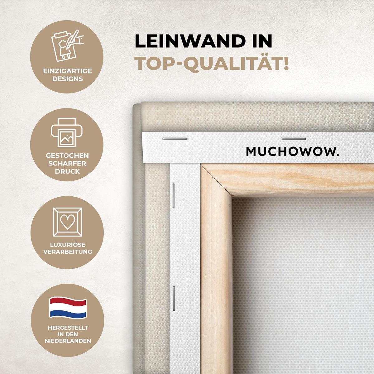 LEINWANDBILD Japandi - Bambus - Beige 90x90 cm - Eukalyptusholzfarben, Textil (90/90cm) - MuchoWow