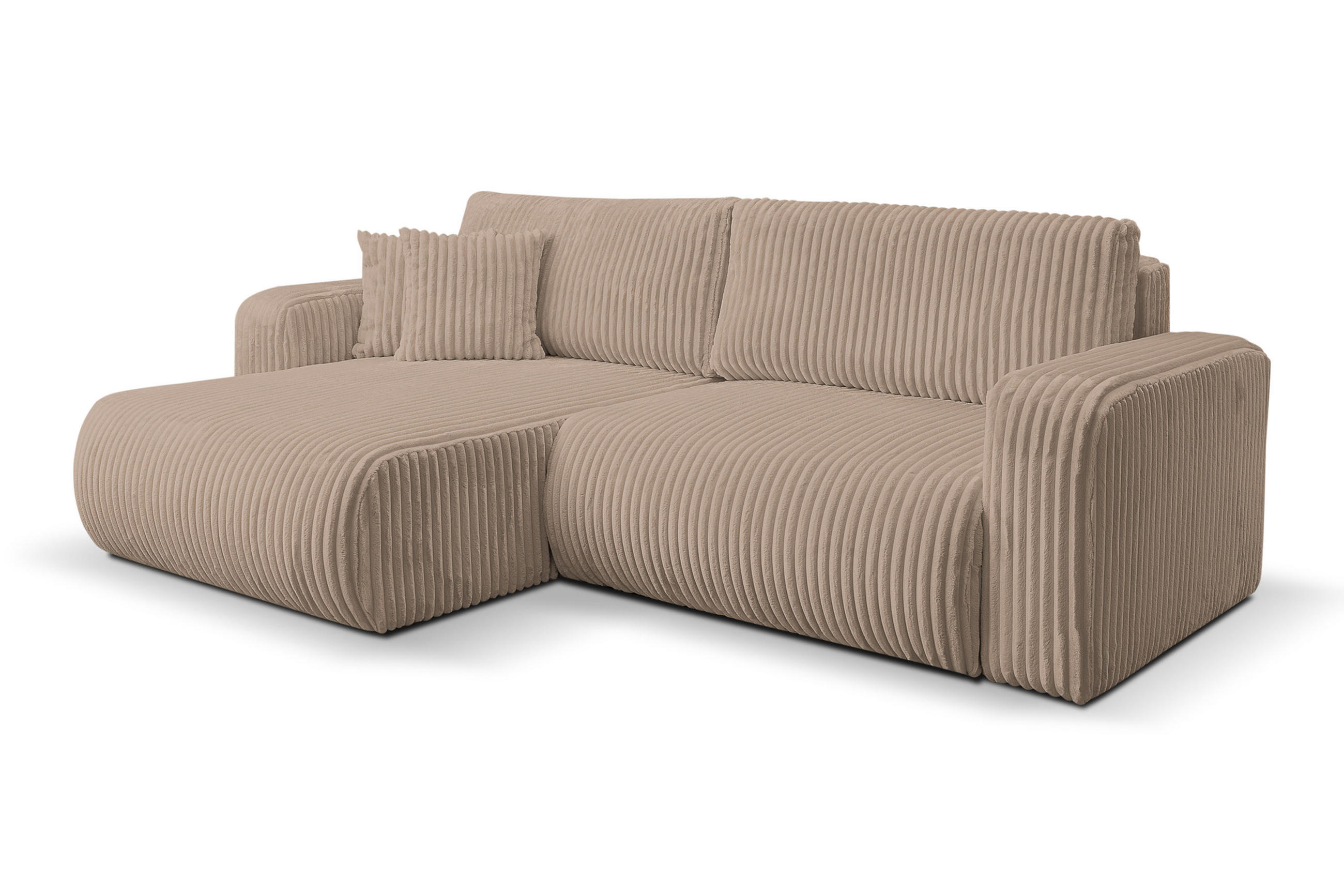 ECKSOFA Tilly, Eckcouch in L-Form mit Schlaffunktion und Bettkasten, Farbe: Braun, Cordstoff, Ottomane Universal - Braun, Textil (244/142cm) - VENASI MÖBEL