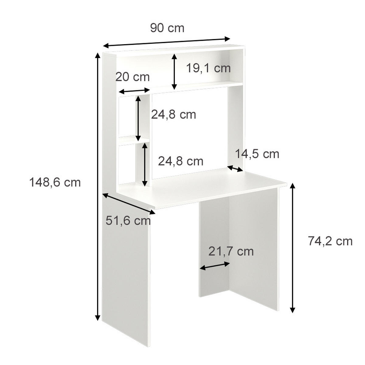 SCHREIBTISCH Albano Weiß 90 x 51.6 cm - Weiß, Holzwerkstoff (51.6/90/148.6cm) - Vicco