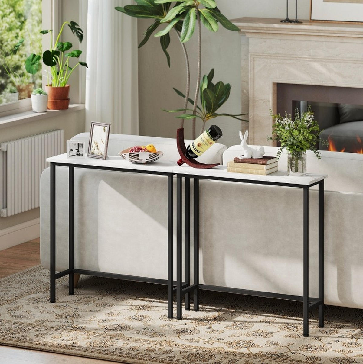 KONSOLENTISCH aus Holz und Metall 75x24x76 cm Schwarz mit Marmoroptik und Kippschutz - Schwarz, Holz (75/24/76cm) - IVMEU