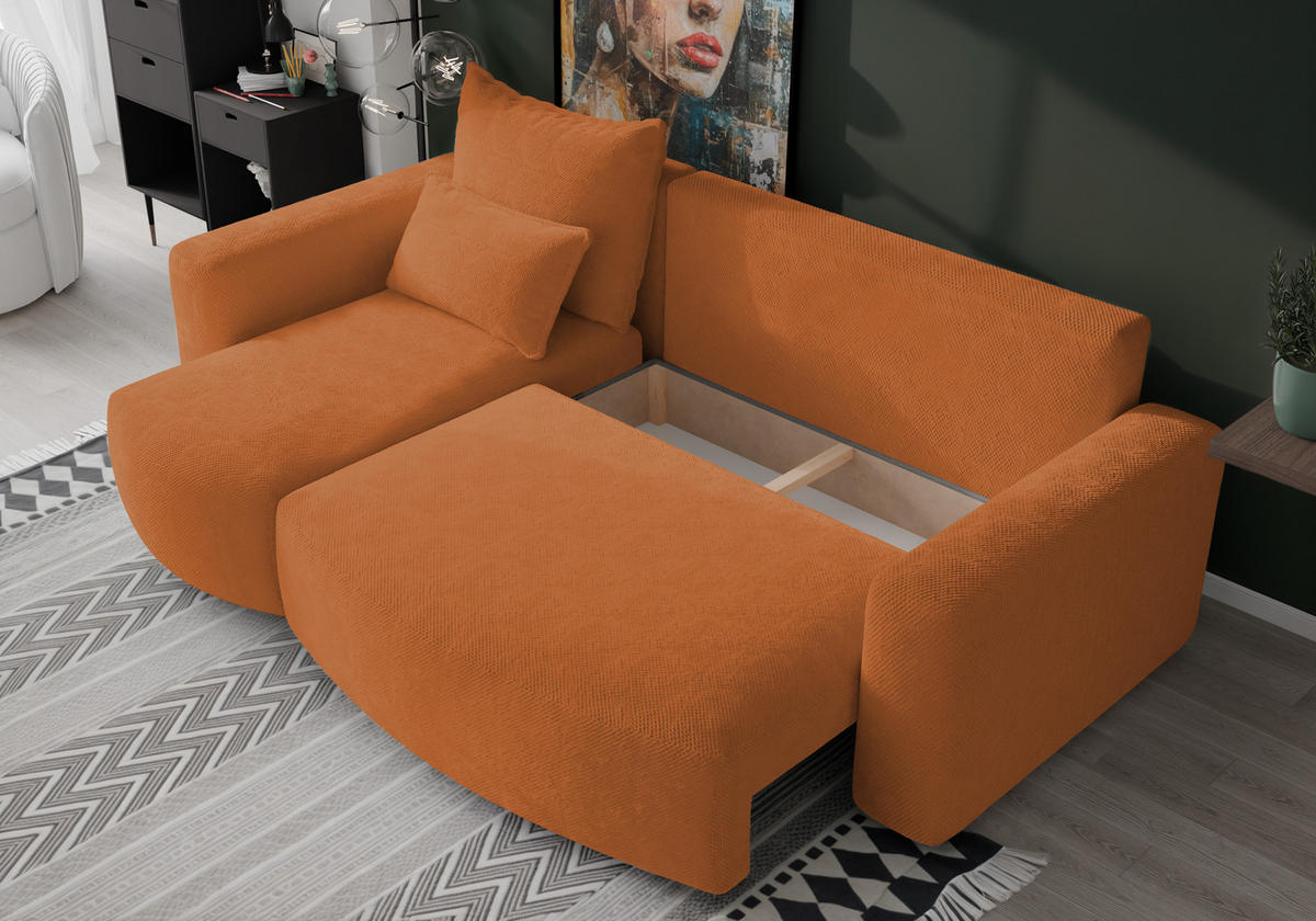 ECKSOFA Travis mit Bettkasten und Schlaffunktion, L-Form, Cord, Universal - Rostfarben, Holzwerkstoff (248/148cm) - 4ALL HOME