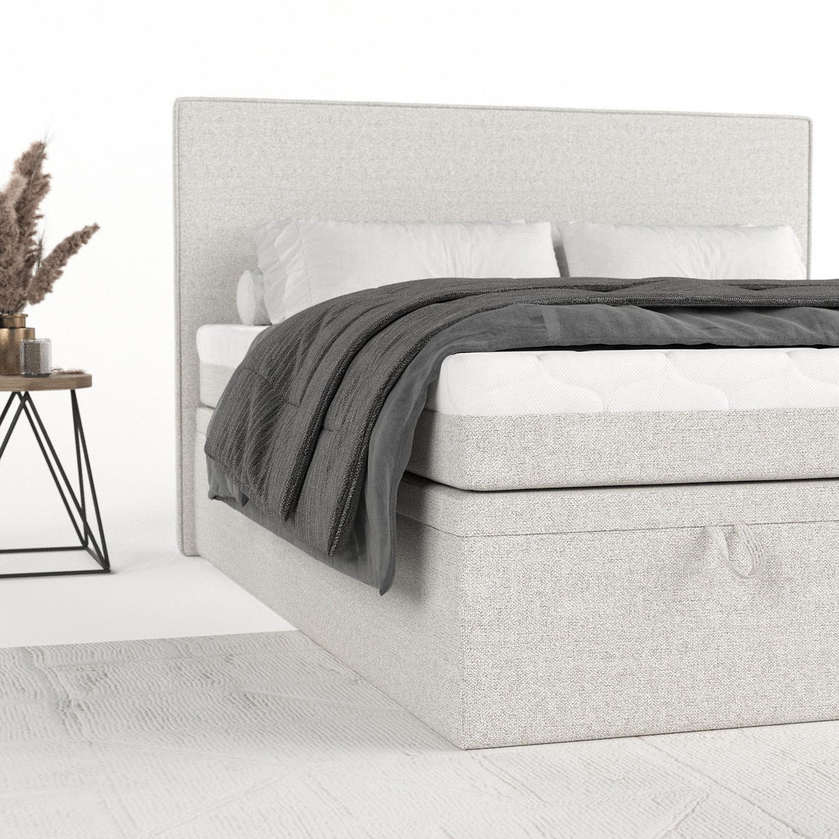 BOXBETT Zalla 180/200 cm Hellbeige im Riva Stoff - Sandfarben/Schwarz, Holz/Holzwerkstoff (180/200cm) - AltaBeds