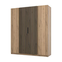 KLEIDERSCHRANK Nehir Korpus Eiche Evoke, Front Eiche Evoke/Schwarz 200 cm - 4T Modern mit 2 Lamellentüren mittig - Eichefarben, Holzwerkstoff/Kunststoff (200/239/61.9cm) - AX Living