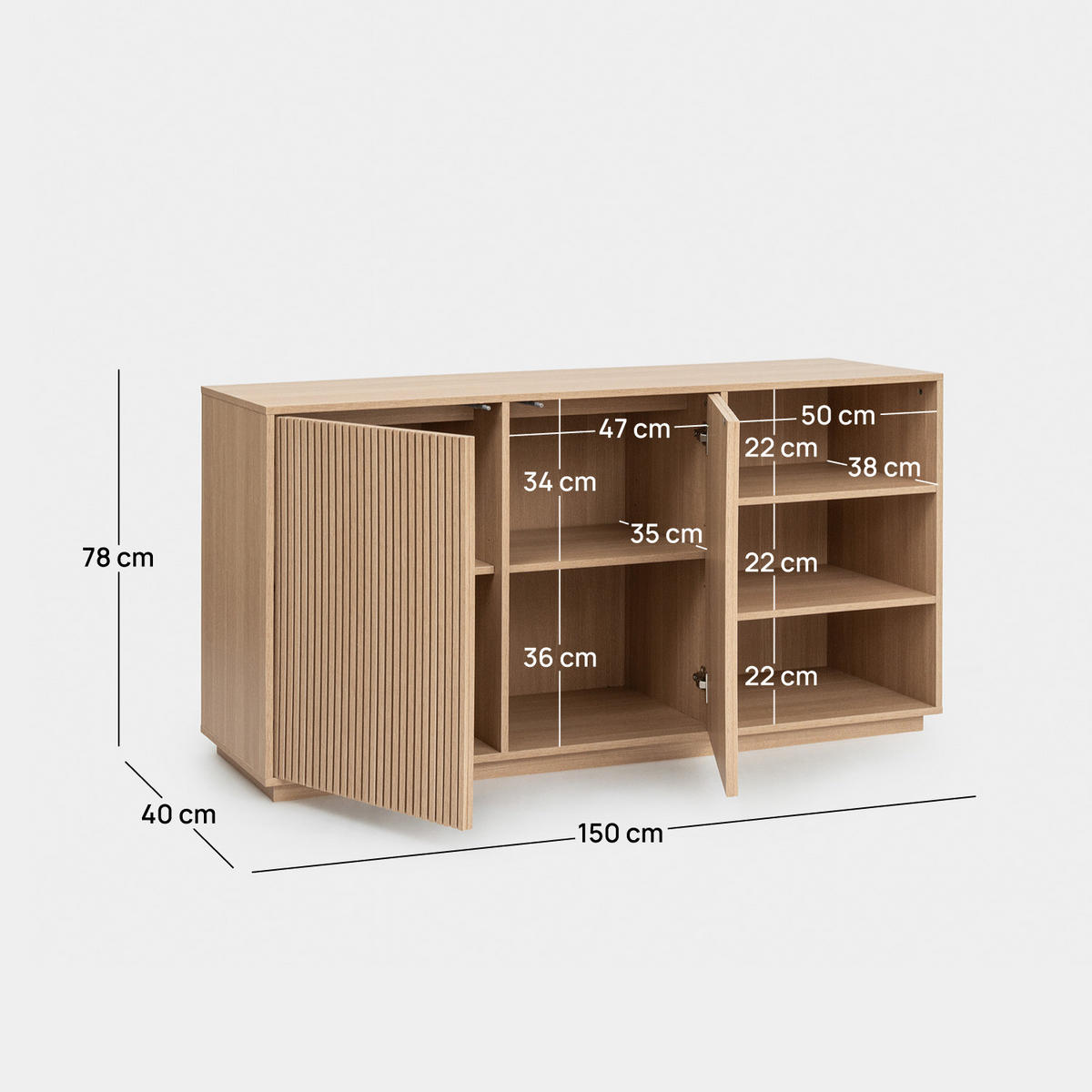 ANRICHTE NIEDRIGE Saven Natürlich 150 cm x 78 cm - Naturfarben, Holzwerkstoff (150/78/40cm) - Klast Home