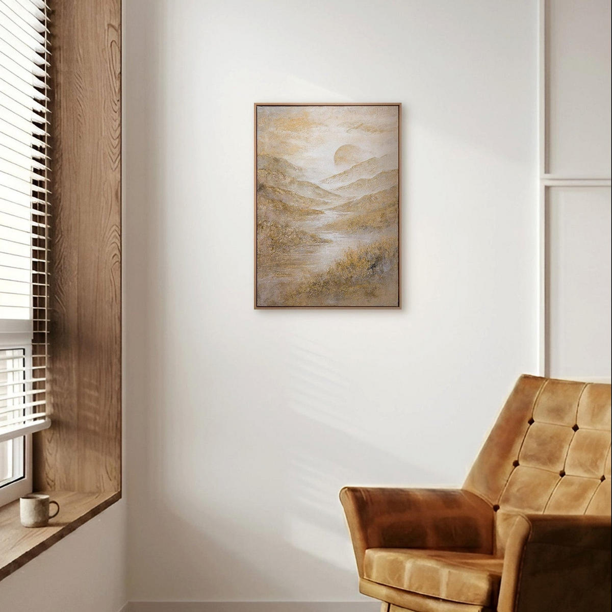 GEMÄLDE Goldenes Tal Schattenfugenrahmen Eichefarben 70x50 cm - Eichefarben, Holz (70/50cm) - YS-art gallery