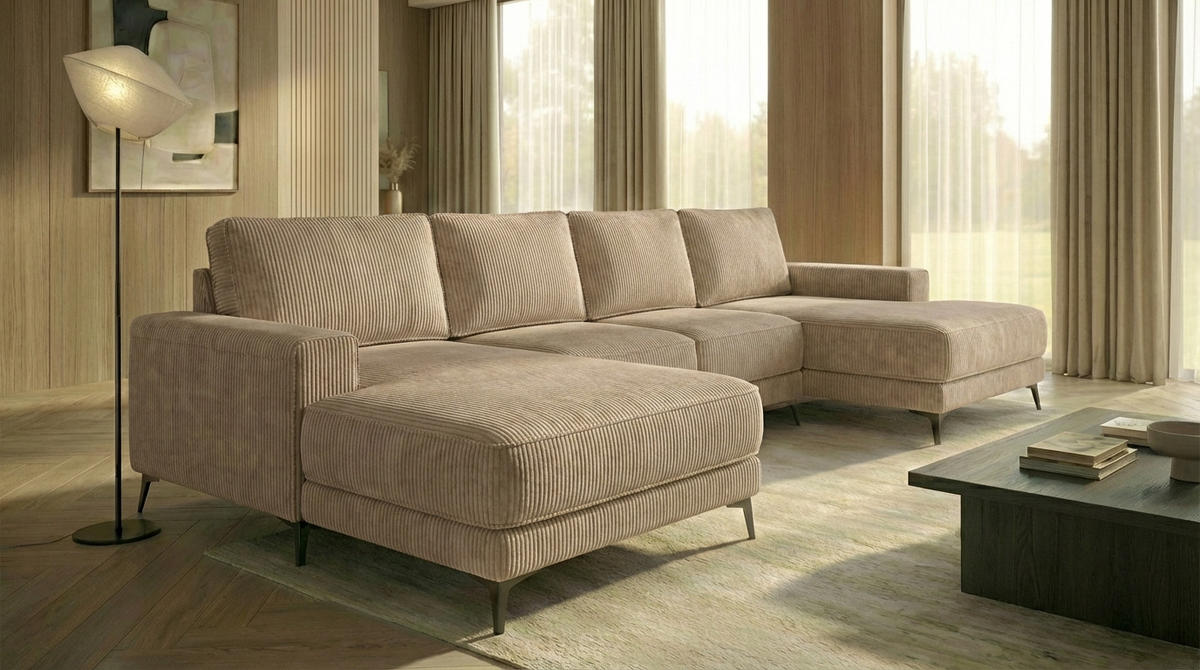 ECKSOFA VALTOR 320 cm x 185 cm – Stoff: ZOOM 03 Farbe: Beige - Beige, Textil (320/185cm) - A&J MöbelLand