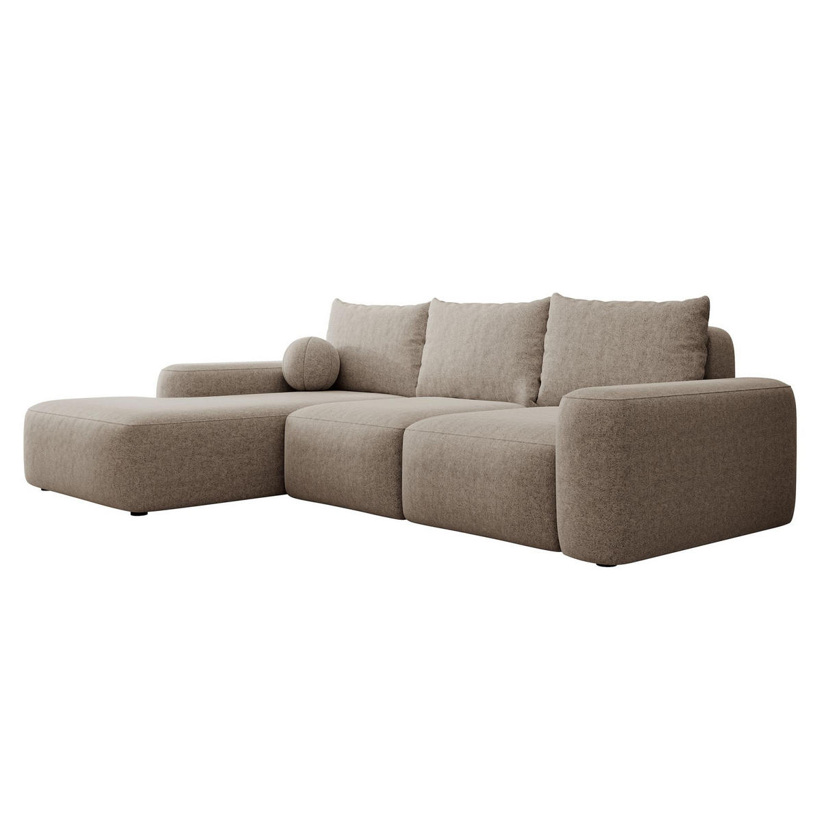 ECKSOFA Carnos mit Ballkissen, Hellbraun Chenille, linksseitig - Hellbraun/Schwarz, Kunststoff/Textil (264/162cm) - Selsey