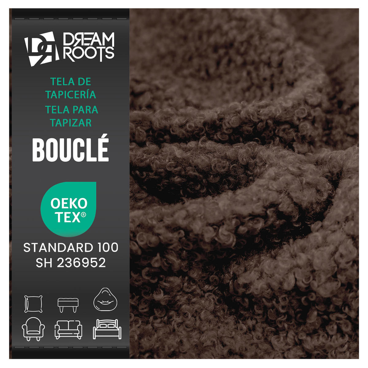 BOUCLESTOFF Quelle Dunkelbraun– 315 g/m², 140 cm breit, weich & robust, feuer- & UV-resistent - Dunkelbraun, Textil (140/100cm) - Dreamroots