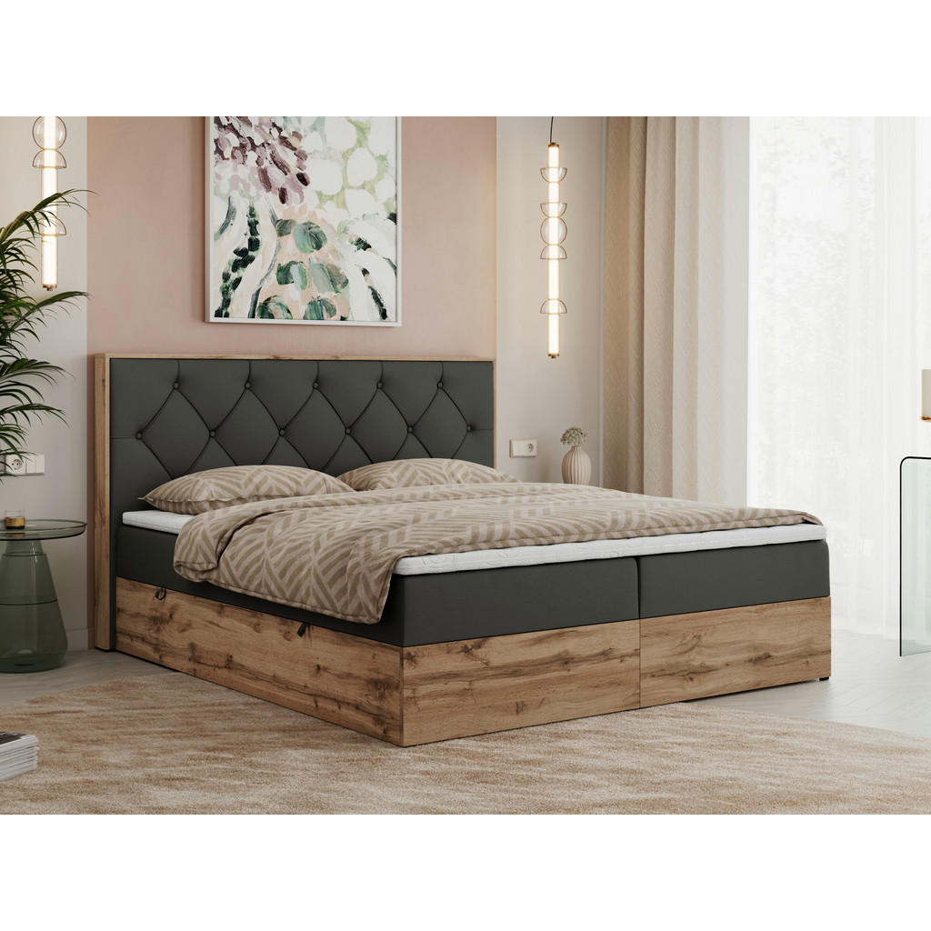 Thumbnail - MKS Boxbett, Dunkelgrau, Textil, 2-Sitzer, H3, Rechteckig, 180x200 cm, Schlafzimmer, Betten, Boxspringbetten