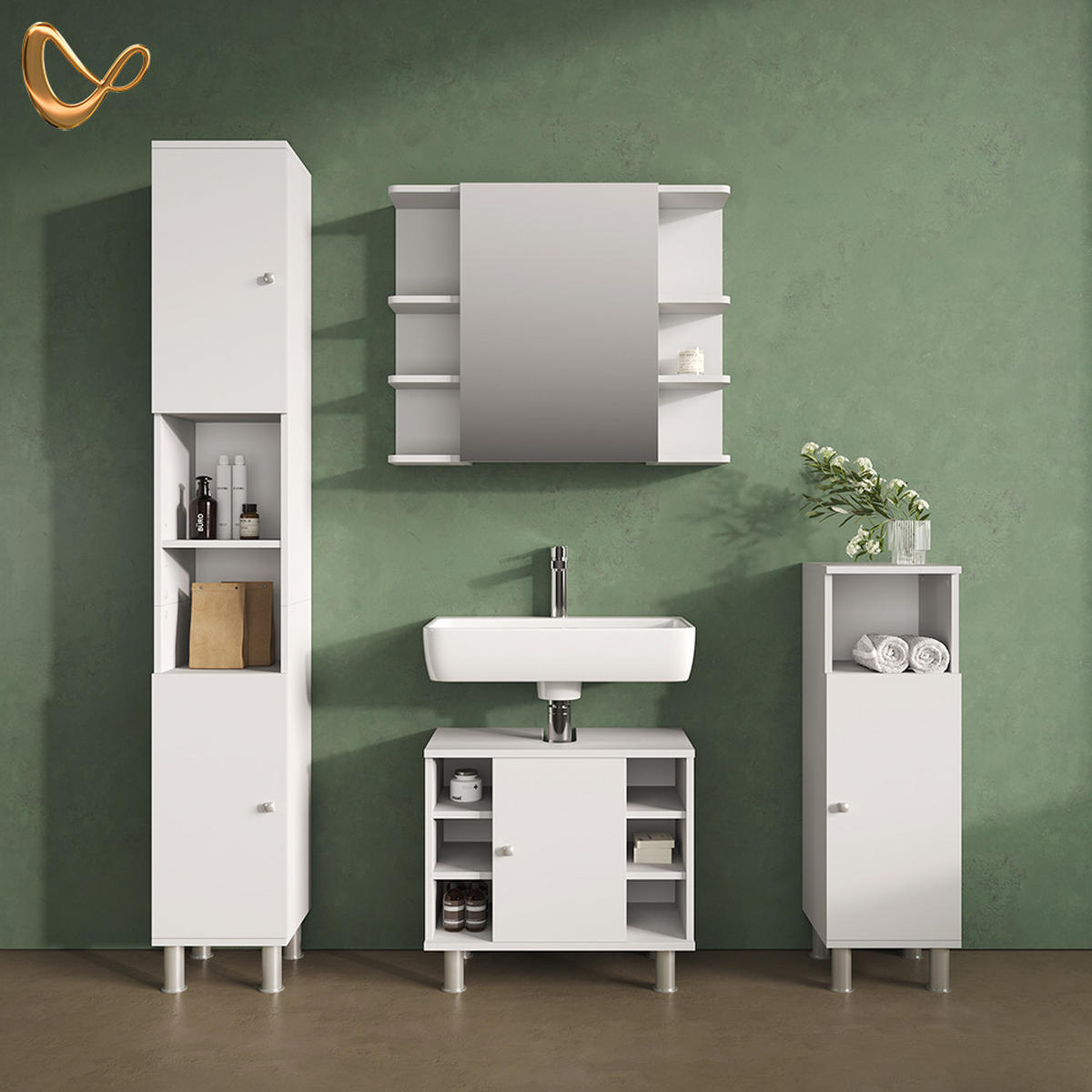 BADMÖBEL-SET Fucino Weiß 4 Teile - Weiß, Holzwerkstoff (60/54/32cm) - Livinity®