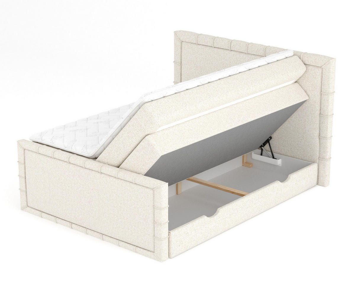 BOXBETT Estelle Creme 140/200 cm im Boucle-Stoff - Creme/Schwarz, Holz/Holzwerkstoff (140/200cm) - Maison de Reve