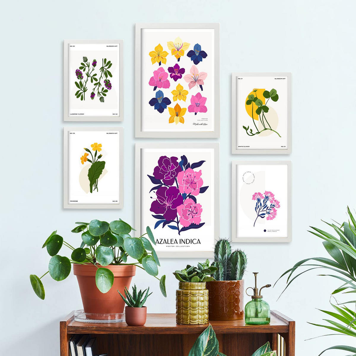 POSTER Set Mit 6 Blumen Chromatische Skala A3 & A4 Rahmenlos - Klar, Papier (29/3cm) - Nacnic