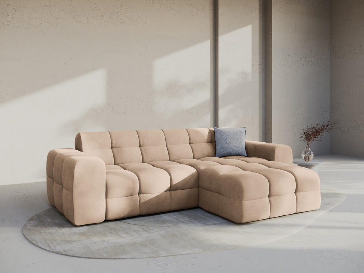 ECKSOFA rechts Kendal aus Samt mandelbeige 4 Sitzplätze - Cappuccino, Textil (173/256cm) - Micadoni