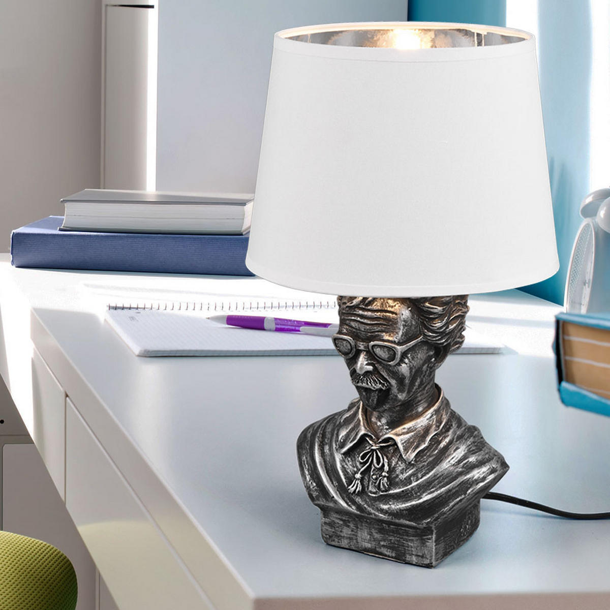 TISCHLEUCHTE Keramik Silber Weiß - Weiß, Textil (21/21/36cm)