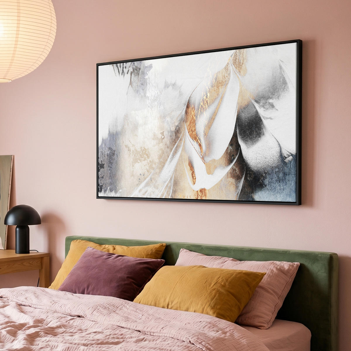 LEINWAND Bilder mit Rahmen - Luxus - Abstrakt - Gold - Weiß - 120x80 - Goldfarben, Textil (120/80cm) - MuchoWow