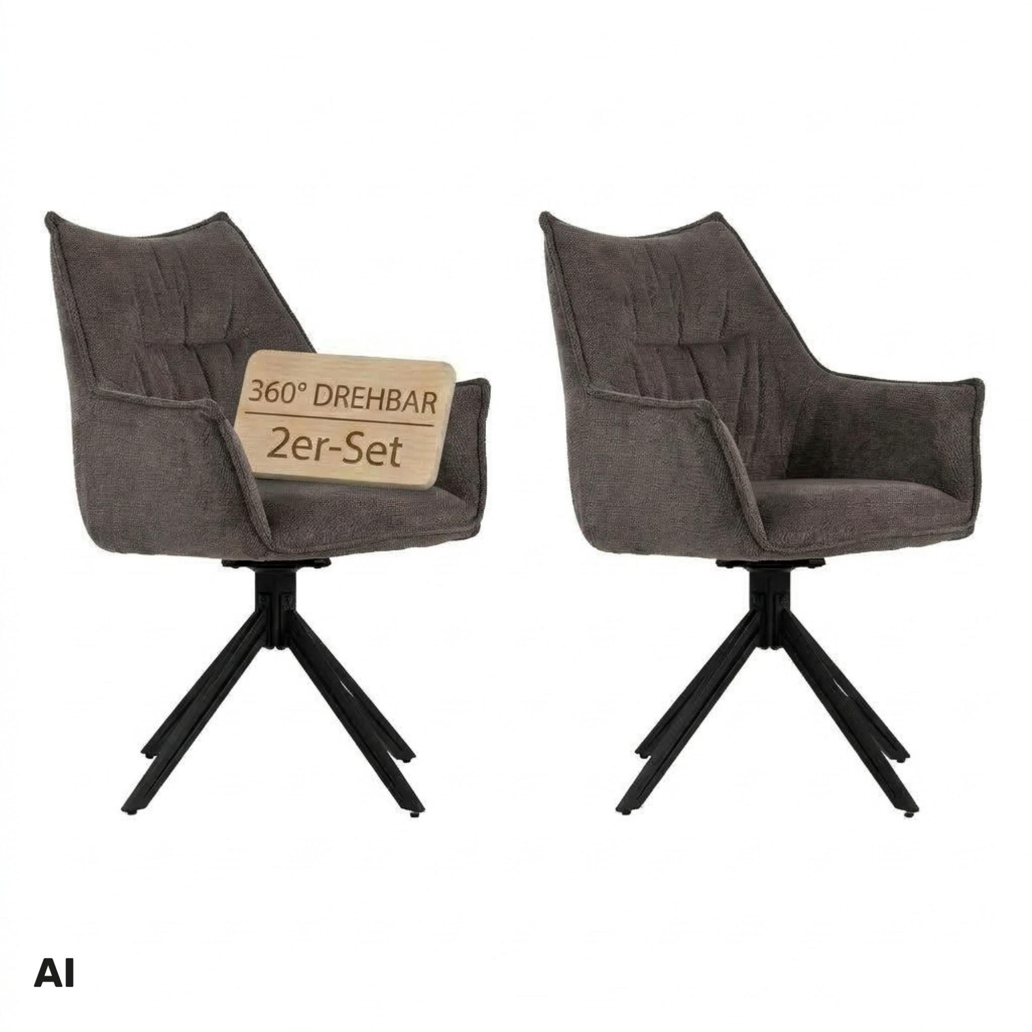 ESSZIMMERSTUHL Ginosa drehbar 2er-Set - Schwarz/Grau, Textil/Metall (62/90/66cm) - Mr. Deko