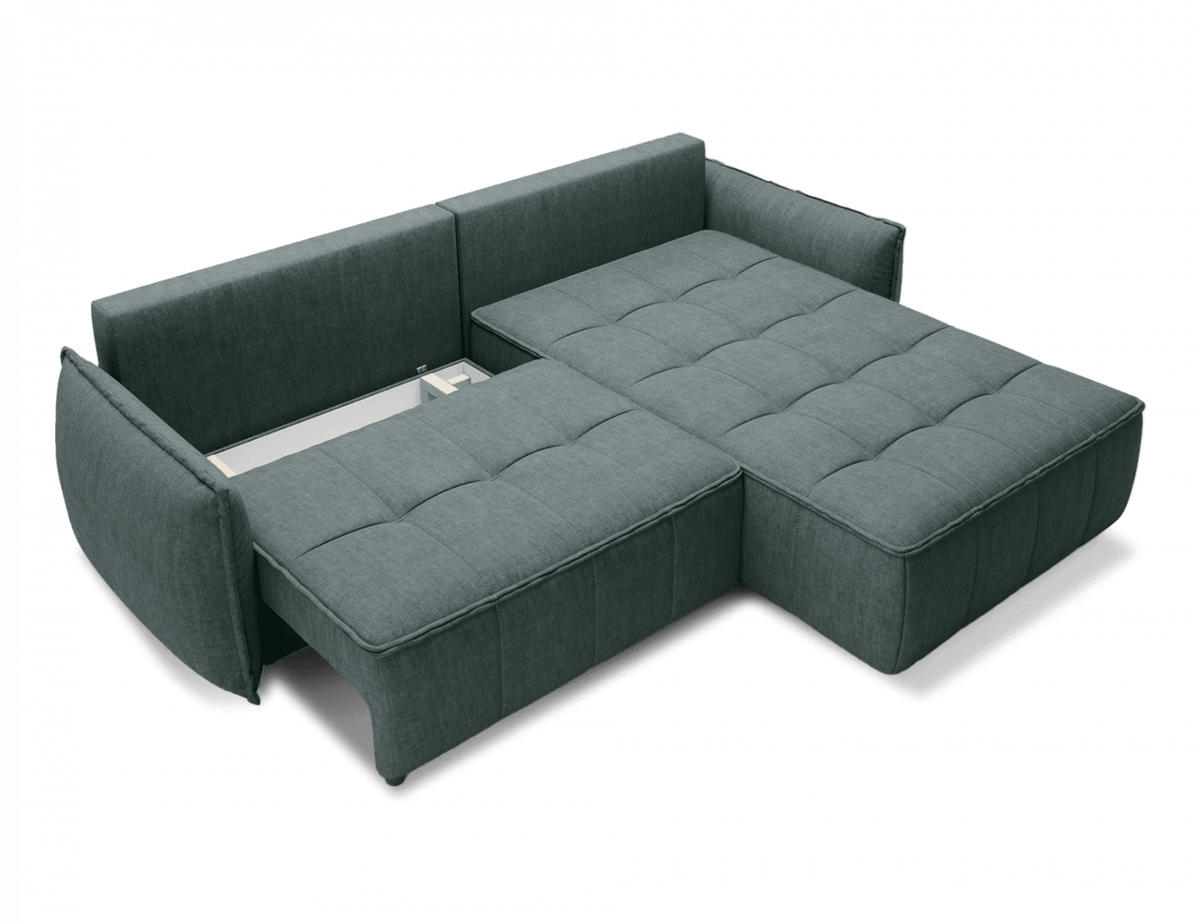 ECKSOFA mit Schlaffunktion und Bettkasten - Grün, Textil (196/265cm) - Eltap