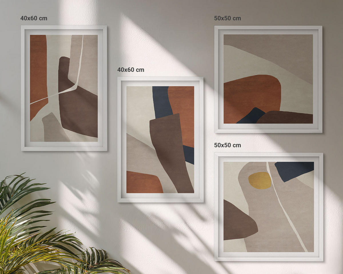 BILDER SET 4er Set - 50x50 cm & 40x60 cm Weißer Rahmen - Abstrakte moderne Formen - Weiß, Kunststoff (50/50cm) - TULUP