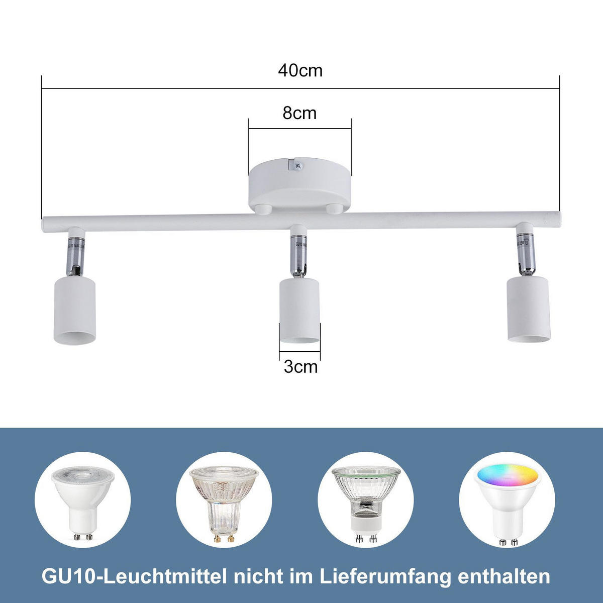STRAHLER Flensburg 3-flammig 40/8/13.5 cm - Weiß, Metall (40/8/13.5cm) - Nettlife