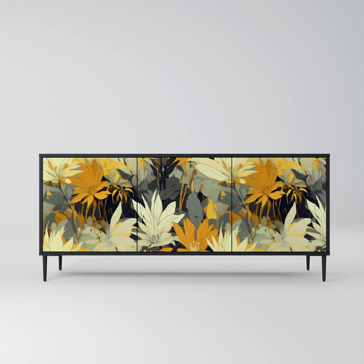 SIDEBOARD SUNKISSED LILY, Eicheneffekt, 164,5x42x77,5 cm, 3 Türen - Eichefarben/Buchefarben, Holzwerkstoff/Buchenholz (164.5/77.5/42cm) - SpaceRebels