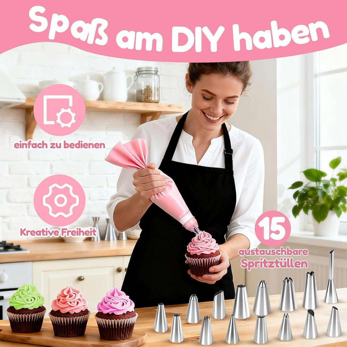SPRITZBEUTEL Set 30-teilig mit Edelstahl-Tüllen - Pink, Kunststoff (17/2/39.5cm)