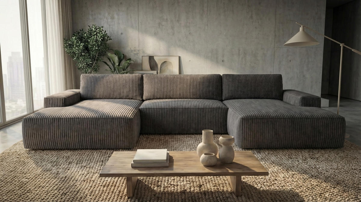 ECKSOFA EINAR 362 cm x 170 cm – Stoff: ZOOM 21 Farbe: Grau - Grau, Textil (362/170cm) - A&J MöbelLand