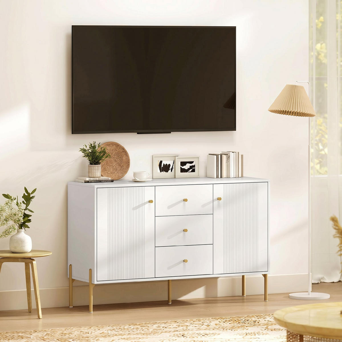 SIDEBOARD Weiß, 2 Türen, 3 Schubladen, 120/39,1/76 cm - Weiß, Holz (120/76/39.1cm) - PANGIVO