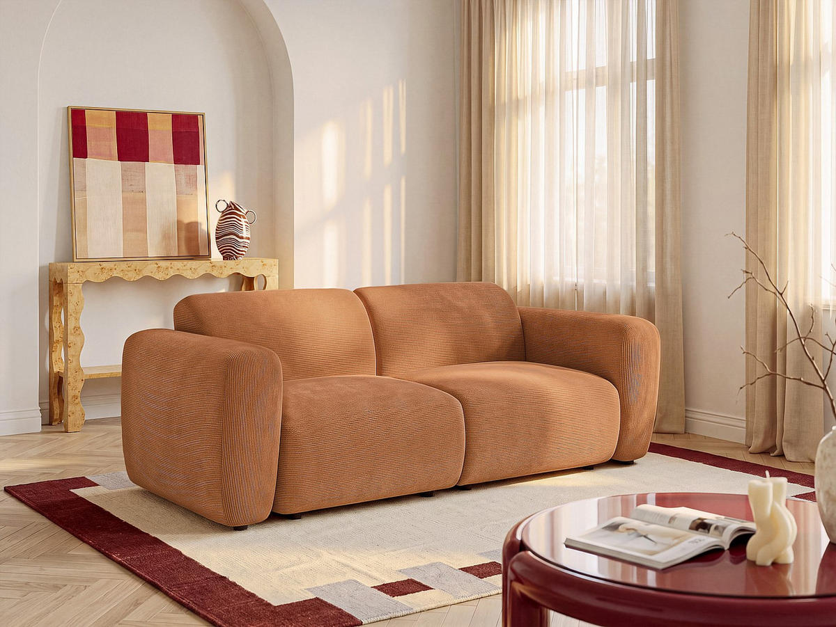 SOFA - 3 Personen - samt - terracotta Pogni - Terracotta, Kunststoff/Textil (205/73/97cm) - Vente-Unique
