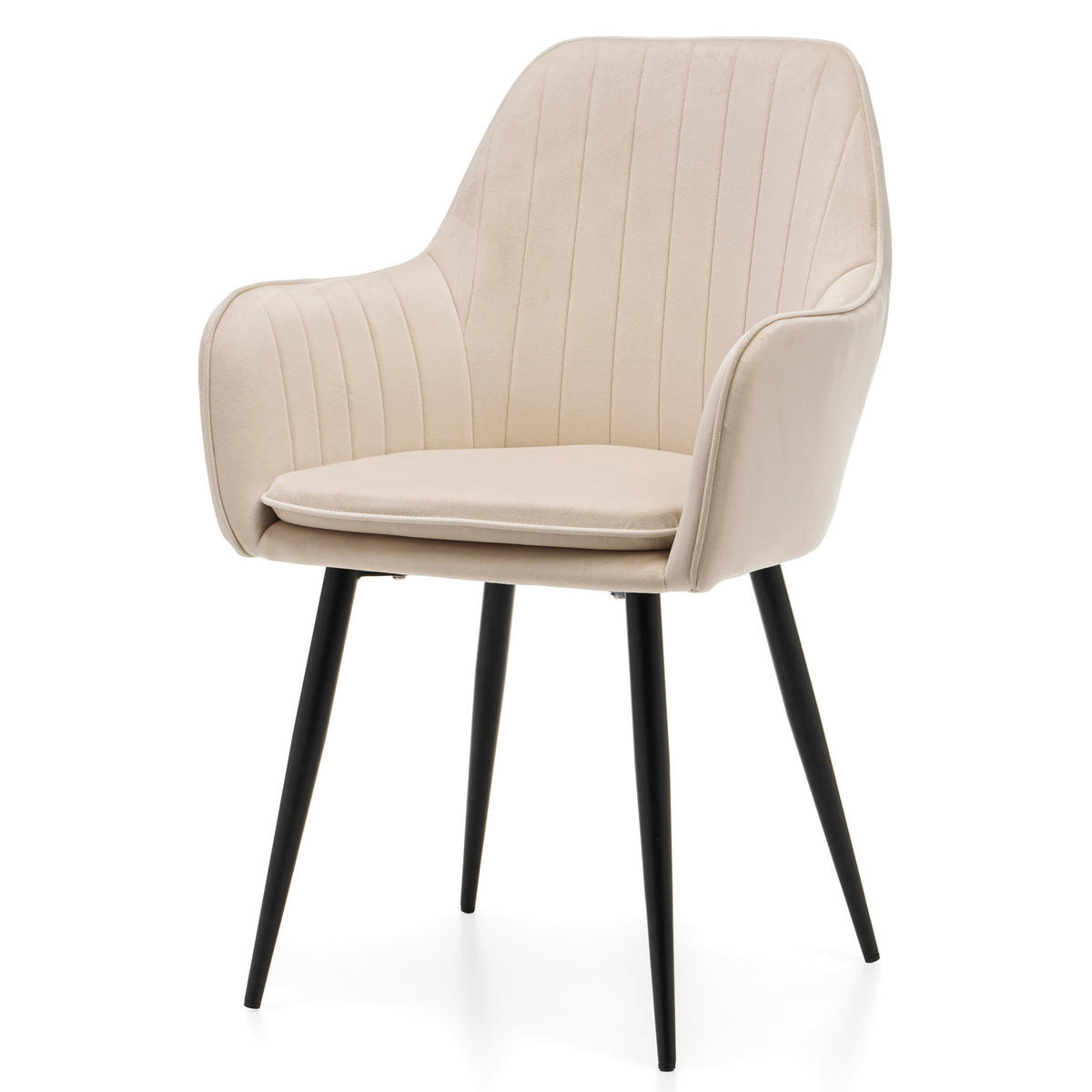 STUHL EMILIA gepolstert mit Steppung - beige - Samt Velours - Beige/Schwarz, Textil/Metall (58/90/58cm) - NEW HOME